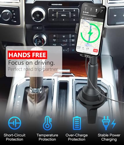 APPS2Car 15W Qi Wireless Car Charger Solid Cup Holder Mount, Adjustable Long Arm & 360° Rotation, Fits 3"–4" Round Cup Holders, Works with Cases ≤ 4 mm (No Metal Attachments) - color: Upgraded Wireless Charger