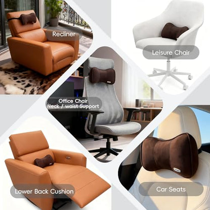 Carwales Car Neck Pillow for Travel Recliner Headrest Cushion Couch Office Chair Memory Foam Lower Back Support Lumbar Pain Relief Ergonomic Design Extension Adjustable Strap Driving Brown 1 Pack - color: Brown
