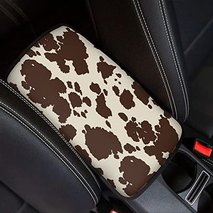 Dreaweet Brown Cow Print Auto Center Console Pad, Breathable Car Armrest Seat Box Cover Protector Universal Fit Cushion for Most Cars - color: Brown Cow Print