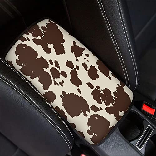 Dreaweet Brown Cow Print Auto Center Console Pad, Breathable Car Armrest Seat Box Cover Protector Universal Fit Cushion for Most Cars - color: Brown Cow Print