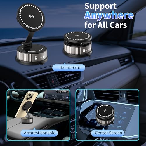 for MagSafe Car Mount Charger,15W Fast Wireless Charging,95+LBS Strong Suction 2400gf Strong Magnetic, 360° Adjustable Car Phone Holder, Phone Holders for Your Car