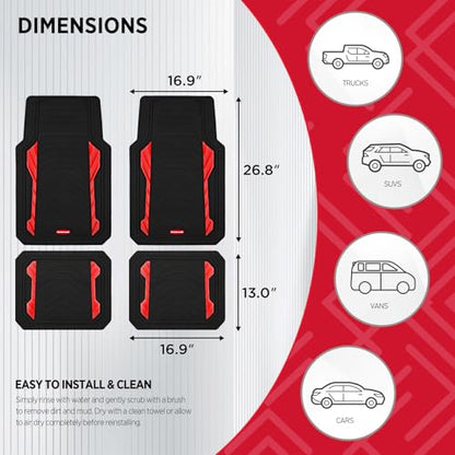 Rubbermaid Car Floor Mat, Heavy Duty All-Weather Car Mats Full Set with Dual-Tone Red Aluminum Inserts – Universal Fit, Anti-Slip Backing, Trim-to-Fit for Most SUV, Sedan, Van - color: Red