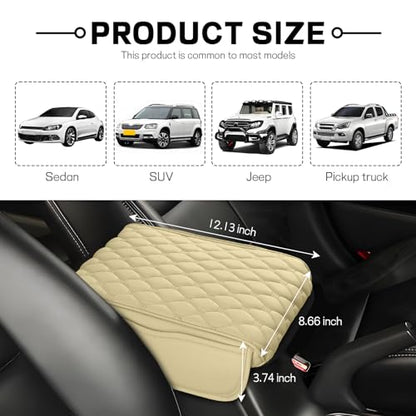 wuyaoyao Car Center Console Cover, 12.13"×8.66"×3.74" Leather Car Armrest Cover with with 2 Side Pockets, Memory Foam Soft Auto Armrest Cushion Pad, Universal Vehicle Arm Rest Protector (Beige) - color: Beige