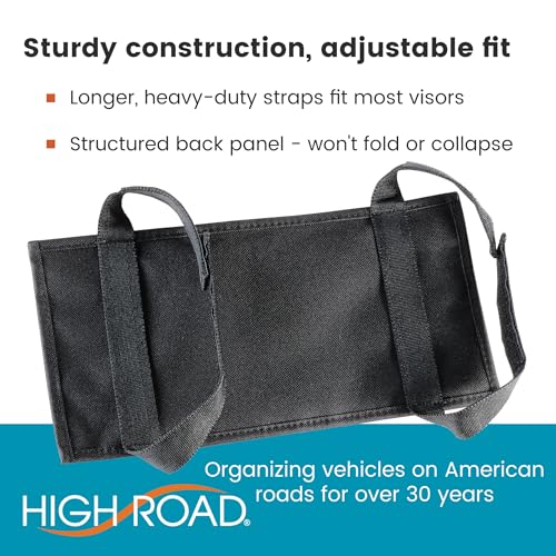 High Road Car Visor Organizer with Secure Zip Pockets, Sunglasses Holder and Clear Registration and Insurance Pocket - Heavy Duty Straps Fit Most Car, SUV and Truck Visors