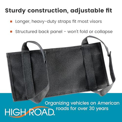 High Road Car Visor Organizer with Secure Zip Pockets, Sunglasses Holder and Clear Registration and Insurance Pocket - Heavy Duty Straps Fit Most Car, SUV and Truck Visors