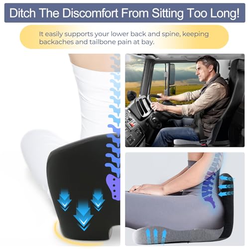 Ergonomic Seat Cushion with Adjustable Strap, Memory Foam Office Chair Seat Cushion with L-Shaped Design, Car Seat Cushion Fits for Truck Driver Semi Truck, Gaming Chair, Desk, Light&Dark Gray - color: Dark Gray+light Gray