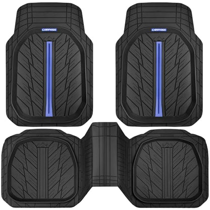 CAR PASS Tire Tread DeepDish Rubber Floor Mats for car Heavy Duty car mats All Weather, Universal XL~M Trim to Fit for Truck SUV Vehicle Automotive, Waterproof car mats 3 Piece(Blue Black) - color: Blue Black
