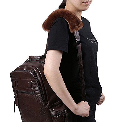U&M 2 Pack Genuine Sheepskin Auto Seat Belt Cover for Adult Youth Kid Toddlers -Soft Warm Car, Truck, SUV, Camera Backpack Strap Shoulder Pad Wool Fluffy - color: coffee