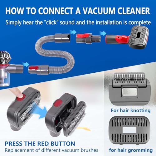 2-in-1 Pet Grooming Kit Compatible with Dyson V7 V8 V10 V11 V15 Vacuum,Dog Hair Vacuum Attachment Removes Loose Hair, Dander, Undercoat & Tangles Self-Cleaning with Extended Vacuum Hose & Trigger Lock - color: Pet Grooming Kit Suitable for Large Breed Dog