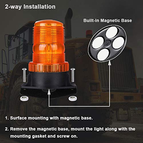 WOWTOU Magnetic Amber Led Strobe Lights for Forklift Golf Carts UTV Cars Trucks Tractor, 12V 24V Safety Warning Roof Top Flasher Emergency Flashing Beacon - color: Amber