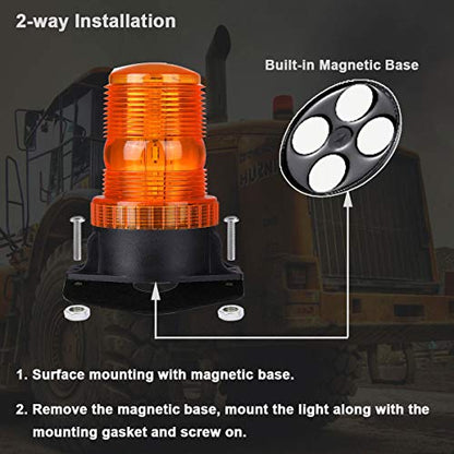 WOWTOU Magnetic Amber Led Strobe Lights for Forklift Golf Carts UTV Cars Trucks Tractor, 12V 24V Safety Warning Roof Top Flasher Emergency Flashing Beacon - color: Amber