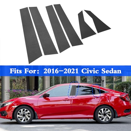 ramuel Door Window B+C Pillar Posts Pre-Cut Trim Kit Compatible with 10th Generation Sedan Honda Civic 2016-2021 Exterior Accessories Anti Scratched Side Window Molding Cover(6pcs,Carbon Fiber)