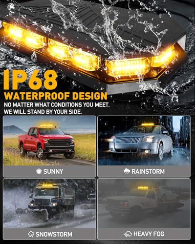 HLauto 406D Rooftop Emergency Strobe Lights Bar, 102 LED Amber Mini Beacon Safety Flashing Warning Traffic Lights Bar w/Magnetic Base for 12-24V Trucks, Construction Vehicles, Snowplow, Cars - color: Amber