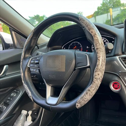 Steering Wheel Cover, Wood Grain Steering Wheel Cover, Car Wheel Cover for Men/Women, Universal Fit for 99% Car Steering Wheel,Steering Wheel Accessories (Wood Grain-Grey) - color: Wood grain-Grey