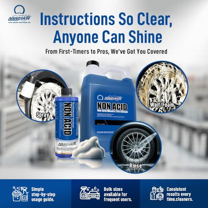 Nanoskin NON ACID Professional Wheel & Tire Cleaner 30 Gallons – Works with Tire Brush | Car Wash Cleaning Spray for Car Detailing | Removes Brake Dust, Oil, Dirt, Light Corrosion - size: 3840 Fl Oz (Pack of 1)