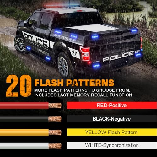 XRIDONSEN 8PCS Sync Blue Grill Emergency Lights 32 LED Grille Surface Mount Firefighter Police Lights Strobe Flashing Warning Safety Hazard First Responder Light for Vehicles Firefighters POV Trucks - color: Blue