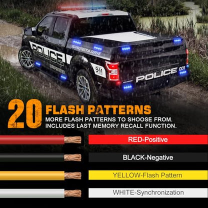 XRIDONSEN 8PCS Sync Blue Grill Emergency Lights 32 LED Grille Surface Mount Firefighter Police Lights Strobe Flashing Warning Safety Hazard First Responder Light for Vehicles Firefighters POV Trucks - color: Blue
