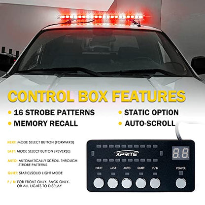 Xprite 48 Inch LED Rooftop Emergency Strobe Lights Bar w/Adjustable Mounting Brackets, Warning Flashing Lightbar for Security POV Rescue Tow Trucks Firefighter Ambulance First Responder - White Red - color: White Red