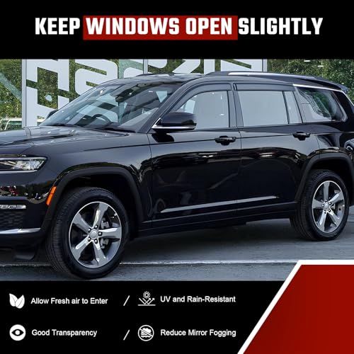 Rain Guards Fit for Jeep Grand Cherokee 2011-2022, Extra Durable Tape-on Side Window Deflectors, Wind Deflectors, Grand Cherokee Rain Guard Black 4 PCS - size: Fit for 2011-2022 Jeep Grand Cherokee Tape-on