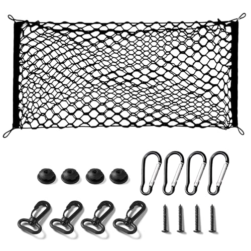 UlifebetterTruck Bed Cargo Net, Cargo Storage Elastic Mesh Net Organizer Net Bag Automotive Cargo Nets with 4 Buckles Screws Hooks Clips Trunk Storage Net for Pickup Truck Bed（51 * 18In） - size: 51 X 18 Inches