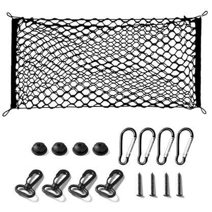 UlifebetterTruck Bed Cargo Net, Cargo Storage Elastic Mesh Net Organizer Net Bag Automotive Cargo Nets with 4 Buckles Screws Hooks Clips Trunk Storage Net for Pickup Truck Bed（51 * 18In） - size: 51 X 18 Inches