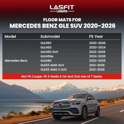 LASFIT Floor Mats for Mercedes Benz GLE SUV 2020-2026 350/450/ 53 AMG (Not Fit Coupe; Fit 5 Seats), All Weather TPE Anti-Slip Floor Liners Custom Fit GLE Car Mats, 1st & 2nd Row Set, Black - size: 1) For Benz GLE | 2020-2026 | 1st & 2nd Row