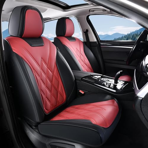 Coverado Car Seat Covers, Front Covers for Cars, Car Seat Cover Front Seats, Automotive Seat Cover, Waterproof, Leather Car Seat Cushion, Universal Interior Covers Seat Protectors for Most Cars - color: Red_Black, size: Front Pair