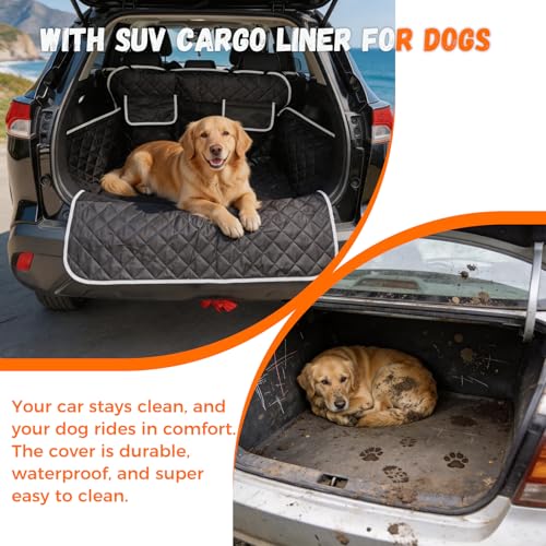 SUV Cargo Liner Dogs, Waterproof Dog Trunk Cover, Pet Cargo Mat SUV, Sedan & Van, Scratchproof Dog Seat Cover with Side Walls, Non-Slip Backing & Bumper Flap Protector, Large Size Universal Fit