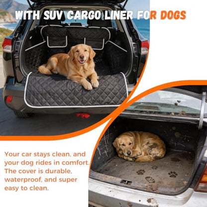 SUV Cargo Liner Dogs, Waterproof Dog Trunk Cover, Pet Cargo Mat SUV, Sedan & Van, Scratchproof Dog Seat Cover with Side Walls, Non-Slip Backing & Bumper Flap Protector, Large Size Universal Fit