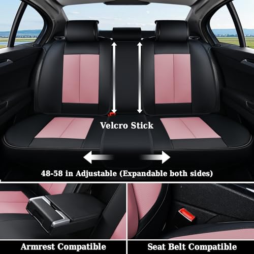 Coverado Car Seat Covers, Back Seat Cover, Rear Car Seat Cover, 3-Pieces Waterproof Car Seat Cushion, Car Seat Protector, Faux Leather Seat Cover Seat Protector Universal Fit Most Cars, Black&Pink - color: Black&Pink