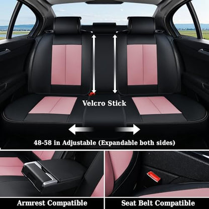 Coverado Car Seat Covers, Back Seat Cover, Rear Car Seat Cover, 3-Pieces Waterproof Car Seat Cushion, Car Seat Protector, Faux Leather Seat Cover Seat Protector Universal Fit Most Cars, Black&Pink - color: Black&Pink
