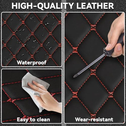 Car Floor Mats Fit for Nissan Kicks 2022-2025 All Weather Durability Leather Car Floor Mats, Skidproof Pedal, Waterproof, Wear-reistant(Black Red) - color: Black Red