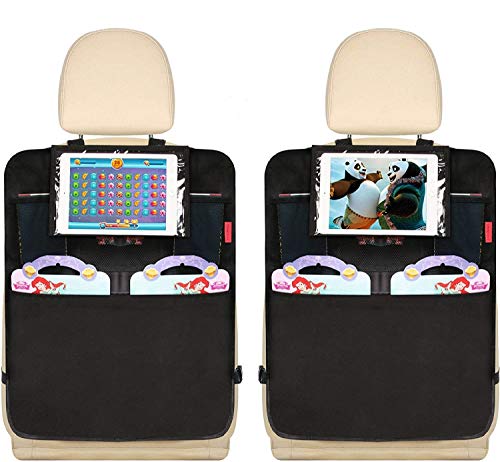 Kaiphy Car Backseat Organizer Premium Quality Car Kick Mats with 10" Tablet Holder - Extra Large Pocket- Sturdy Top 2Pack