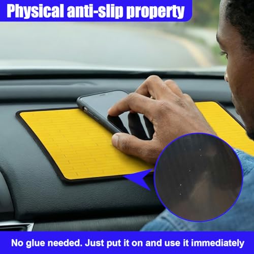 Car Dashboard Anti-Slip Pad, 10.43'' x 5.7'' Universal Sticky Gel Adhesive Mat, Multifunctional Auto Interior Gripping Mat for Phones/Sunglasses/Keys/Coins/GPS/Electronic Devices(Yellow) - size: Yellow
