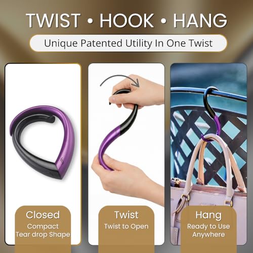 EMBRACE FafaConcepts Purse Hook Hanger – Lightweight, Durable Teardrop S Hooks | Bag Clip Holds 22 lb Bags, Backpacks, Totes | Purse Charms for Women, Men | Onyx & Amethyst - color: onyx/amethyst