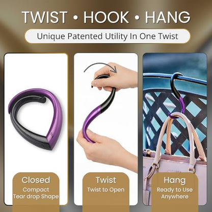 EMBRACE FafaConcepts Purse Hook Hanger – Lightweight, Durable Teardrop S Hooks | Bag Clip Holds 22 lb Bags, Backpacks, Totes | Purse Charms for Women, Men | Onyx & Amethyst - color: onyx/amethyst