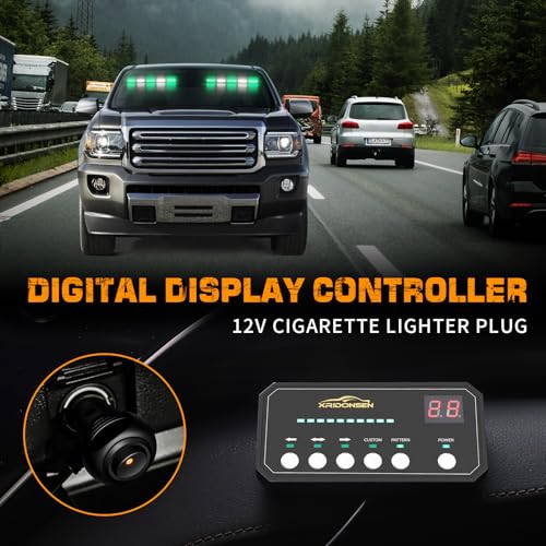 XRIDONSEN 2x 17 inch Green White Emergency Lights for Vehicles 40 LED Emergency Dash lights Interior Front/Rear Windshield Strobe Lights Safety Warning for Volunteer Firefighter Vehicles Trucks - color: Green/White
