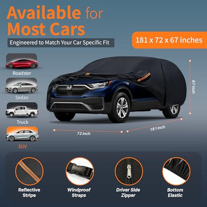 Waterproof Car Cover All-Weather, Heavy-Duty Outdoor Full Exterior Automobiles Snow Cover for SUV Up to 181 inch with Sun Visor,Zippered & Storage Bag - Black - size: Fit SUV Jeep up to 181 inch(YM)