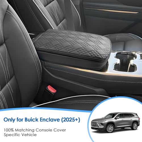 2025 2026 Enclave Center Console Cover for Buick Enclave (Preferred/Sport Touring/Avenir), Cushion &Comfy Leather Armrest Cover 2026 2025 Enclave Accessories (Padded)