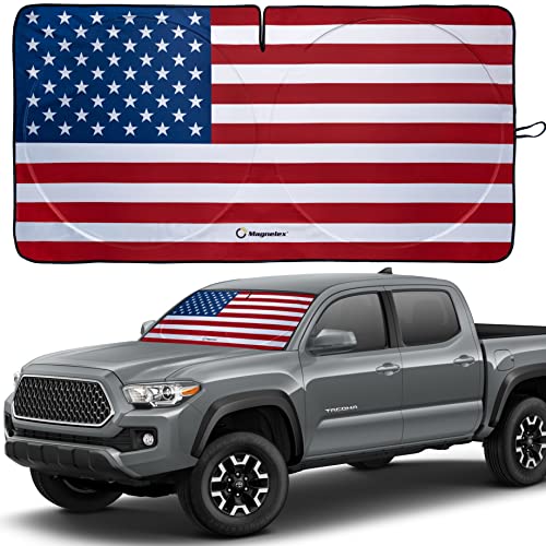 Magnelex American Flag Windshield Sun Shade, High-Resolution Car Sun Shield with Mirror Cut-Out for Automotive Interior Sun Protection Heat Reduction, Folding Car Sunshade - Small - color: USA Original Flag, size: Small