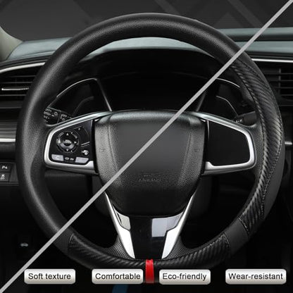 West Llama Microfiber Leather Car Steering Wheel Cover for Kia,14.5-15 inch (Black+Red Line-Standrad Size) - color: D-Black+Red Line