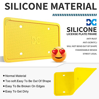 XCLPF Silicone License Plate Frame Covers 2 Pack- Front and Back Car Plate Bracket Holders. Rust-Proof, Rattle-Proof, Weather-Proof (Yellow) - color: Yellow