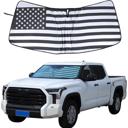 Aunginsy Front Windshield Sunshade Compatible with Toyota Tundra/Sequoia 2022-2026, Windshield Sunshades Foldable Reflective Sun Visor for UV Rays & Sun Heat Protector Car USA Flag Pattern Accessories - color: Silver(D)