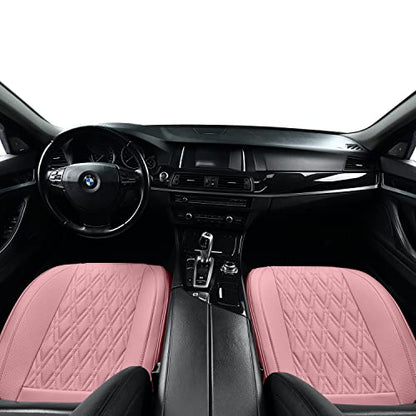 TIEHESYT Pink Car Seat Covers, 2PCS Automotive Faux Leather Seat Covers Front Bottom Protector, Universal Full Wrapping Edge Fit Most Seats of Cars, SUVs, Sedans and Pickup Trucks - color: Pink Diamond, size: 2 PCS