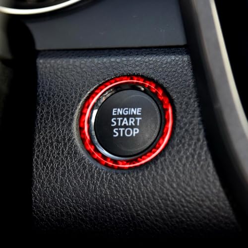Super Glossy Red Durable Carbon Fiber Compatible with Toyota Camry 2018-2024 Accessories Car Key Ignition Push Start Button Cover Interior Trim Sticker Decal - color: Engine Start Stop Ring Trim