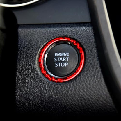 Super Glossy Red Durable Carbon Fiber Compatible with Toyota Camry 2018-2024 Accessories Car Key Ignition Push Start Button Cover Interior Trim Sticker Decal - color: Engine Start Stop Ring Trim