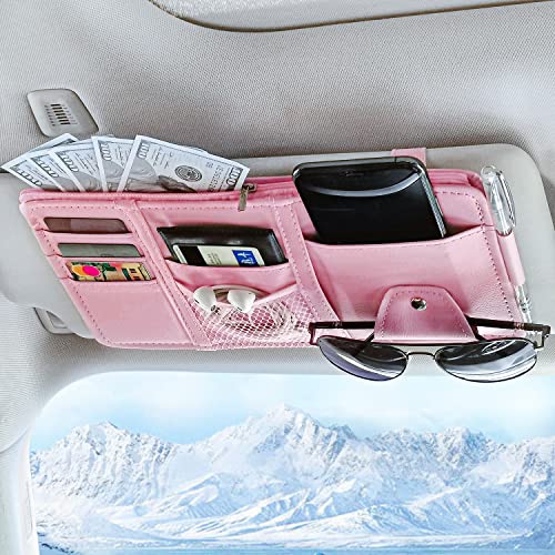 Keedolla Car Sun Visor Organizer, Truck Visor Organizer Car Sun Storage Pocket Pouch Case Bag for Sunglasses, Cards, Pens and Document - Pink - color: Pink