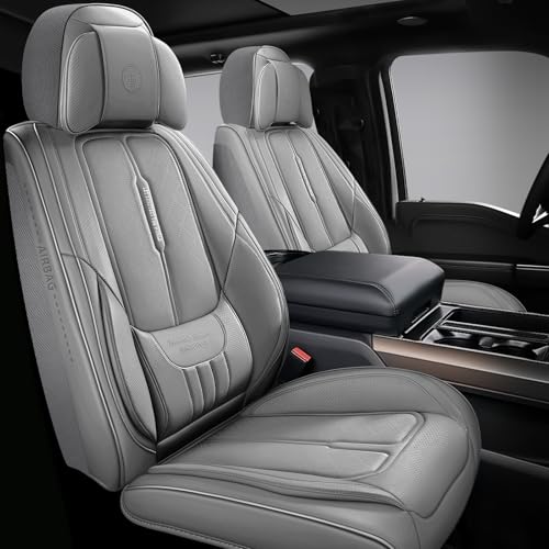 NS YOLO Full Coverage Leather Car Seat Covers for Cars,SUVs and Pick-up Trucks,Car Seat Protector,Automotive Seat Covers,Car Seat Cushion,Grey Seat Cover,Front Seat Cover for 2 Seats - color: Grey, size: Front Pair