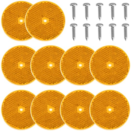 smseace 10Pack Yellow Round Reflectors with 10pcs Stainless Steel Screw Used for Mailboxes,Driveway,Tunnels,Post,Cars,Trailer Reflector - color: yellow, size: Round-10pcs
