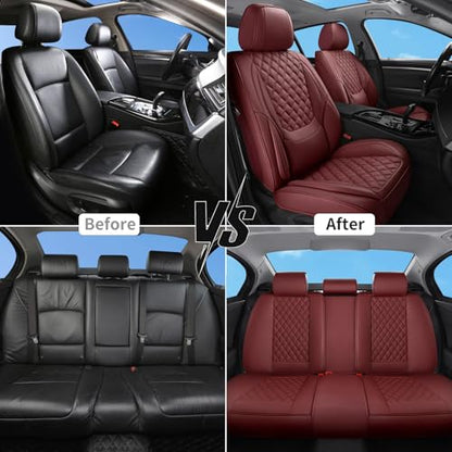Car Seat Covers Front Seats Burgundy, Luxury Faux Leather Women Waterproof Non-Slip Seat Protector Universal Fit for Most Cars SUVs Trucks Pick-ups Car Accessories Interio(Wine Red-Front Seats) - color: Wine Red-Front Seats